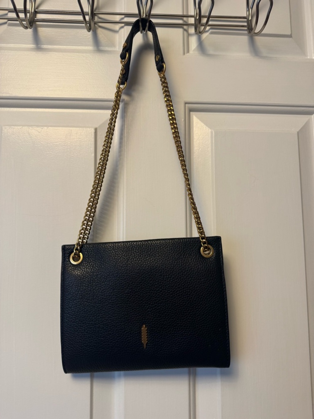 Black Pebbled Shoulder Bag with Gold Chain Strap
